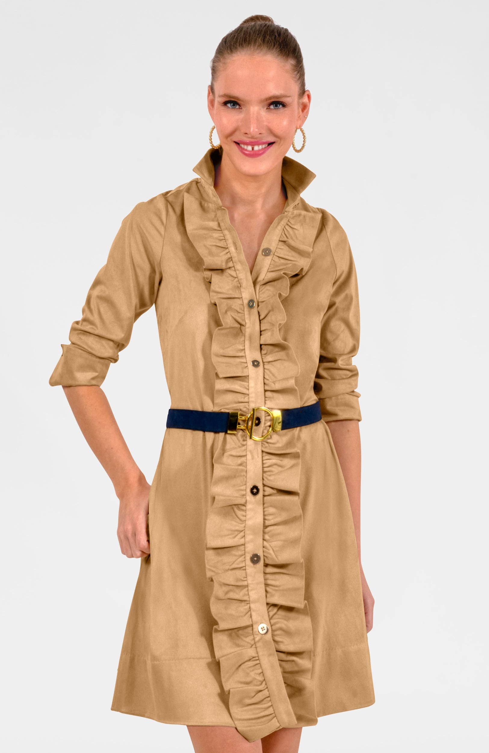 Gretchen Scott LLC - Wholesale Jurk - Dames - Ruffle Rumble Jurk - Ultra Suède6