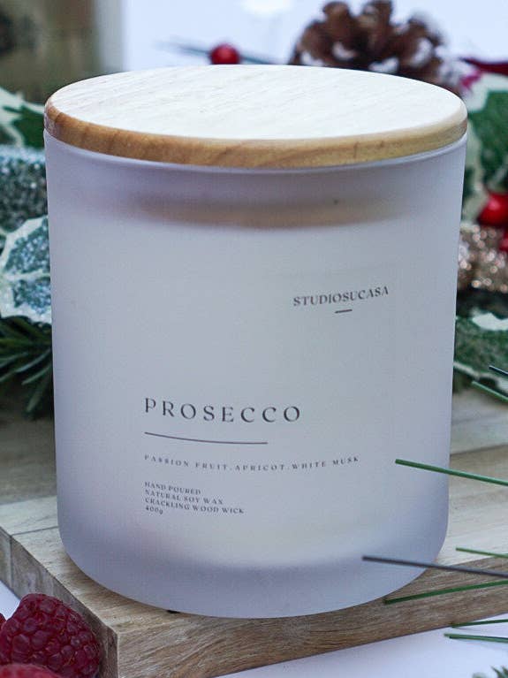 Prosecco Wood Wick Candle With Wooden Lid - Large 400g for wholesale by Studio Su Casa
