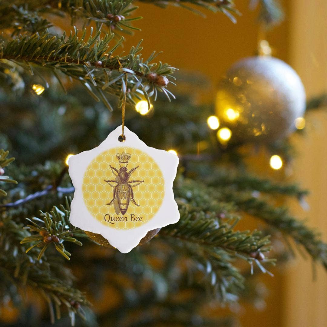 3dRose - Wholesale Ornament - 3dRose, Stately Queen Bee with Royal Crown over Yellow Honeycomb, Ornament13
