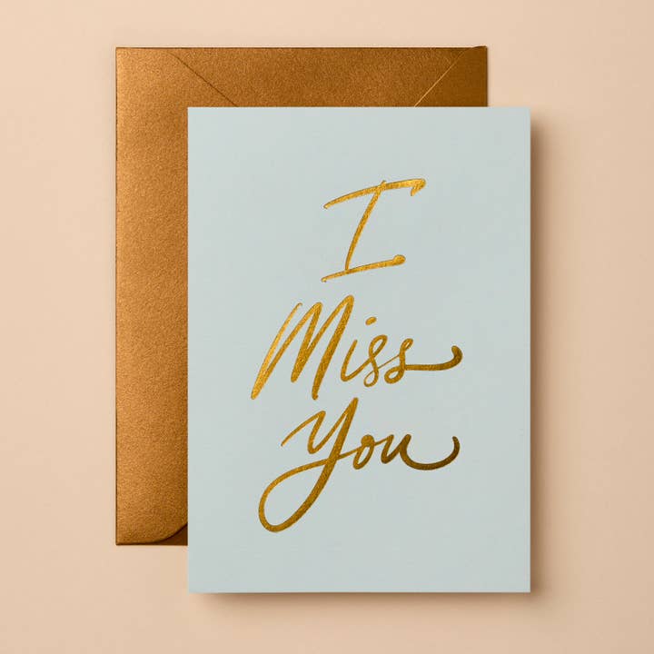 I Miss You | Signature Foil Greeting Card for wholesale by Gabrielle & Celine Greeting Cards Australia