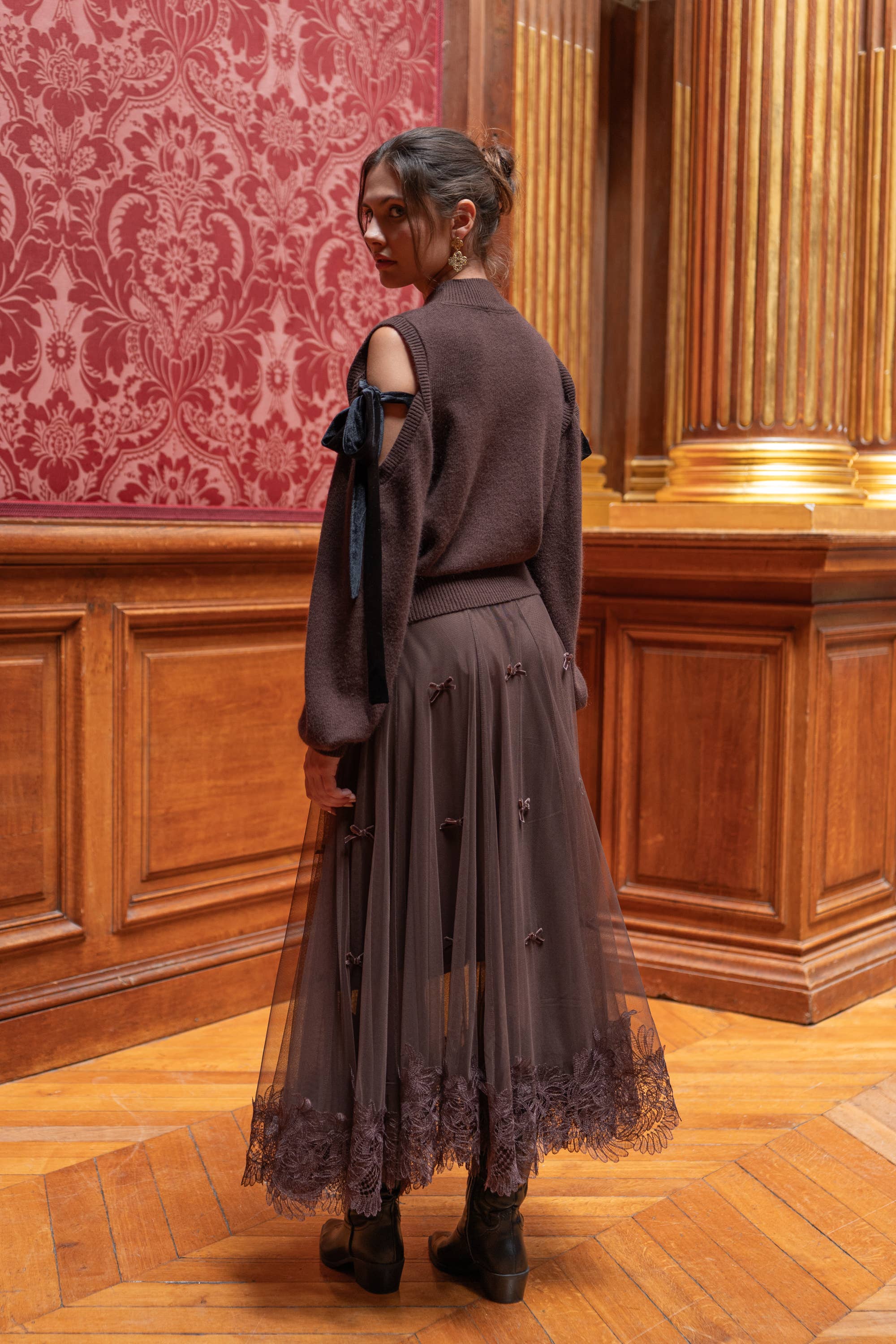 CHOKLATE PARIS – Engroshandel Nederdel - Dame – Lang tylskørt med sløjfer og broderi - CK0838716