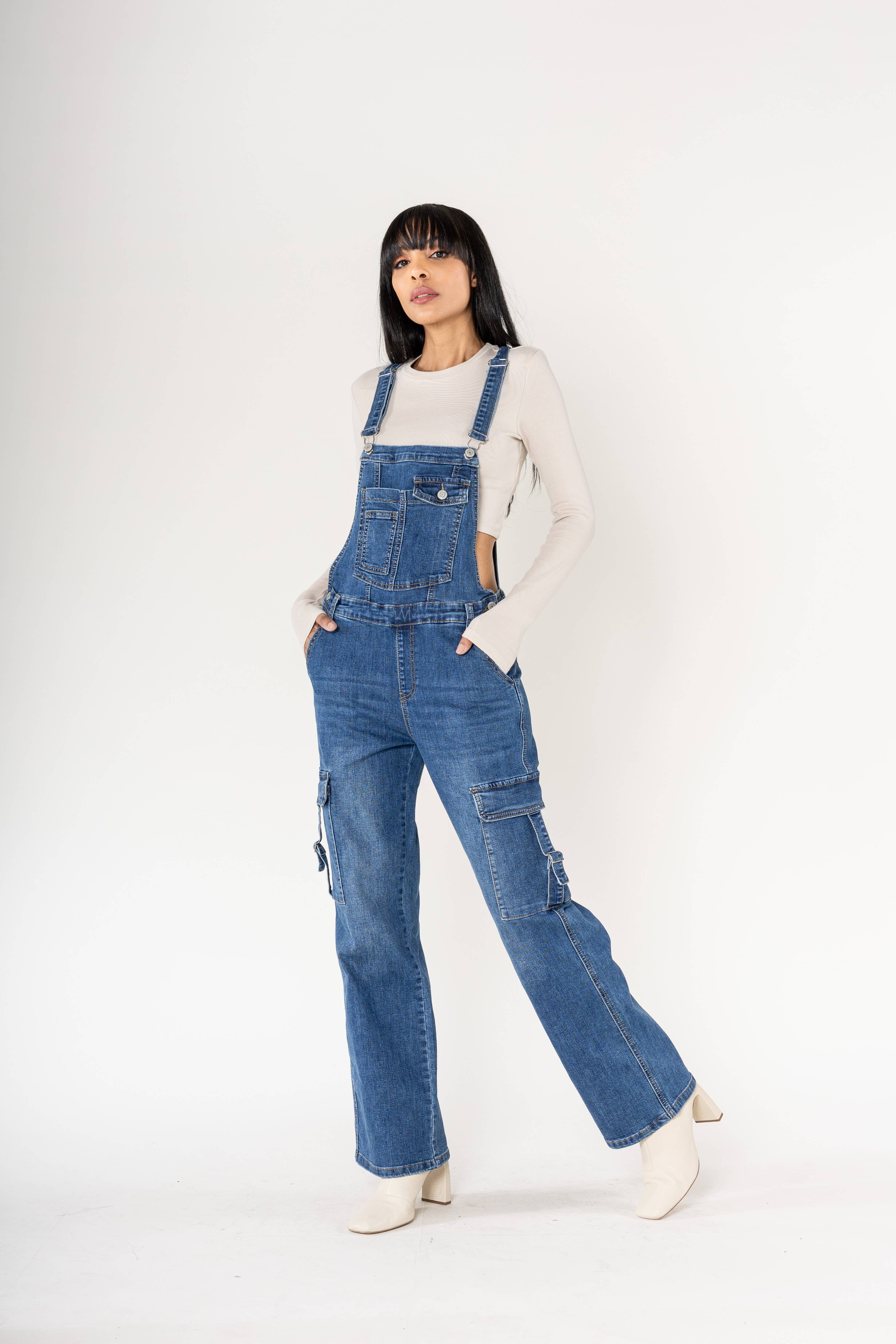 Nina Carter - Wholesale Overalls - Women's - Nina Carter Cargo Denim Stretch Denim Overalls S5601