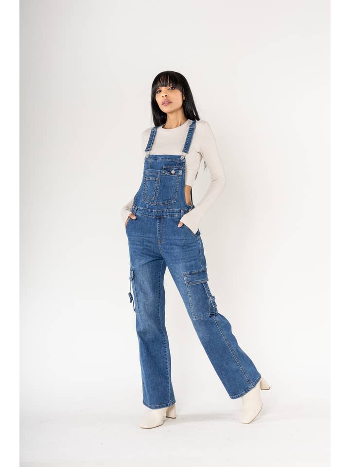 Nina Carter - Wholesale Overalls - Women's - Nina Carter Cargo Denim Stretch Denim Overalls S5601