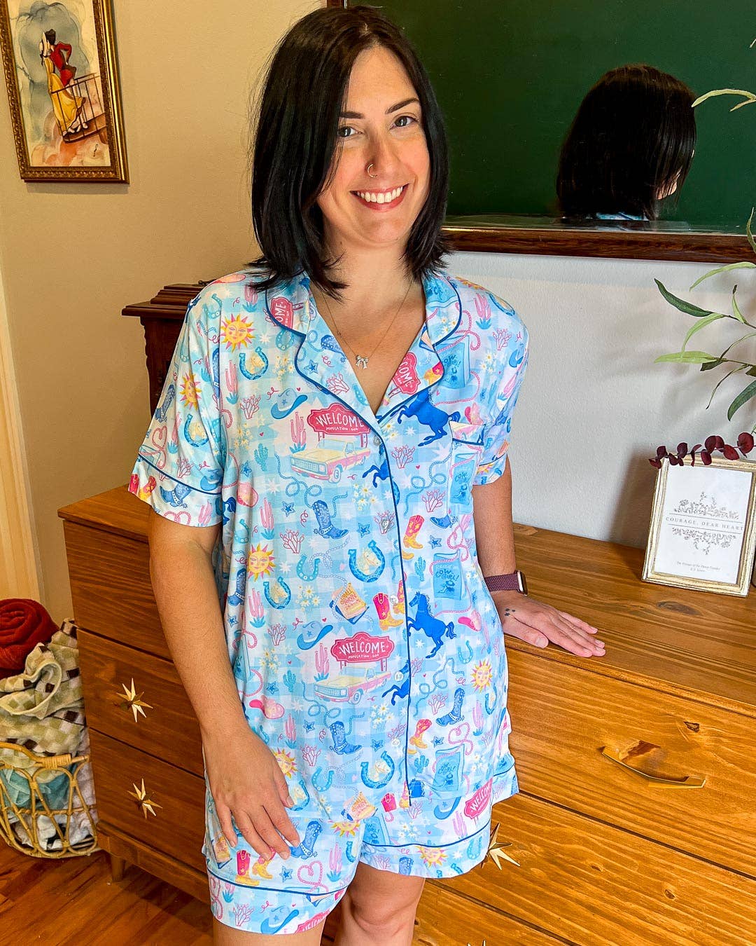 Blissfully Bookish Company - Wholesale Sleepwear Set - Women's - Cowboy Romance Bamboo Shorts Pajama Set5