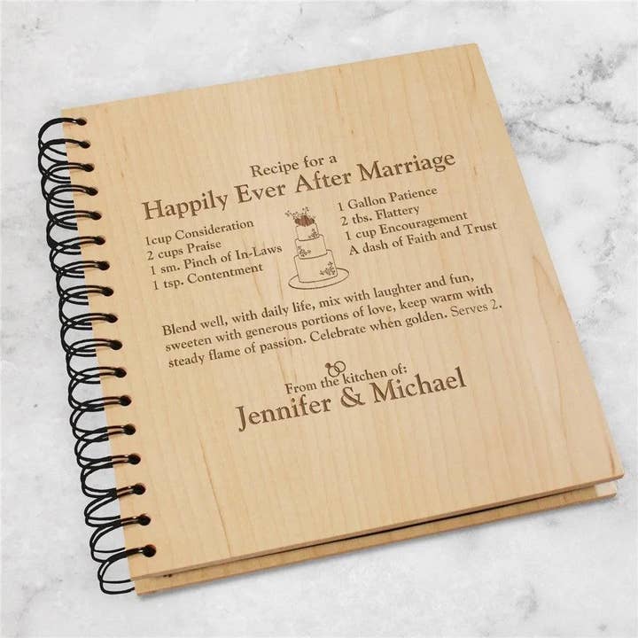 Engraved Happily Ever After Recipe Card Holder for wholesale by Sunny Jar Personalized