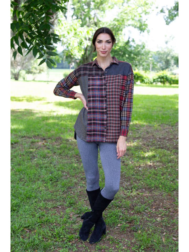 Sacred Threads - Wholesale Button Down Shirt - Women's - Patchwork Plaid Brushed Cotton Button Shirt3