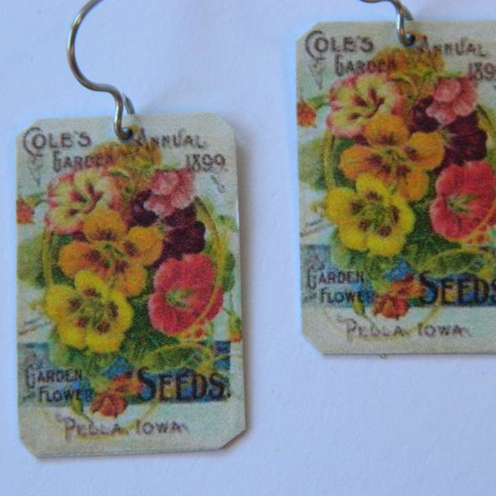 Oorbellen Lente Zomer Vintage zaadpakketten Style 17 voor wholesale door Sarah Wood Studio