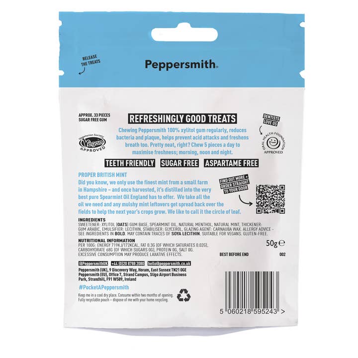 Peppersmith - Wholesale Kauwgom - Peppersmith Spearmint kauwgom Mighty Pouch 12 x 33 stuks1