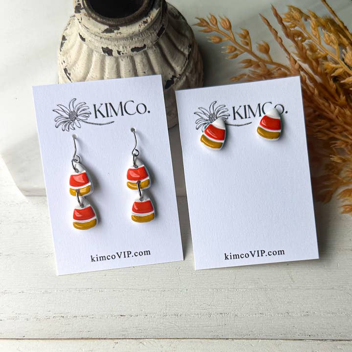 Polymer Clay Earrings - Fall - Candy Corn for wholesale by KIMCo.
