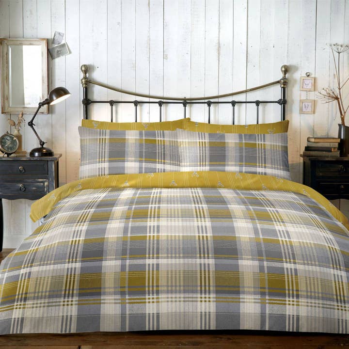 Connolly Check Duvet Cover Set by D & D in Ochre for wholesale by UW Home
