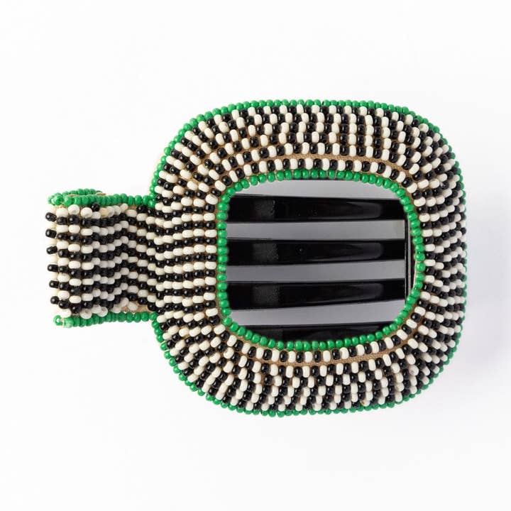 Charlotte Alternating Colors With Solid Edge Flat Hair Clip Green for wholesale by INK + ALLOY