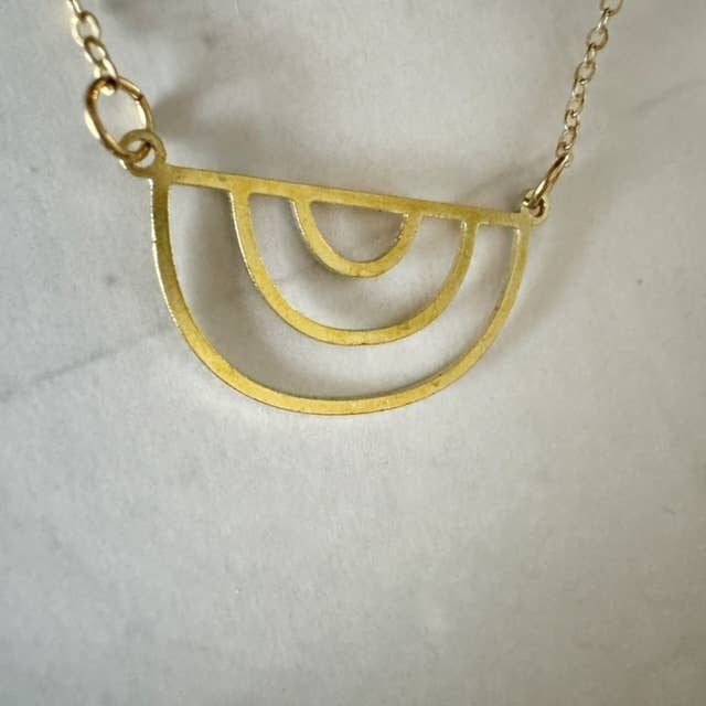 Red Shed Designs - Wholesale Pendant/Charm Necklace - Brass Double Arch Minimalist Boho Necklace - 16"