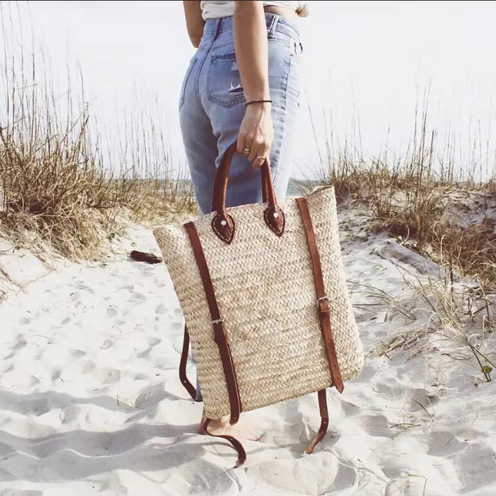 Melecraft - Wholesale Backpack - Women's - Straw Backpack - Straw Beach Bag with Leather Strap