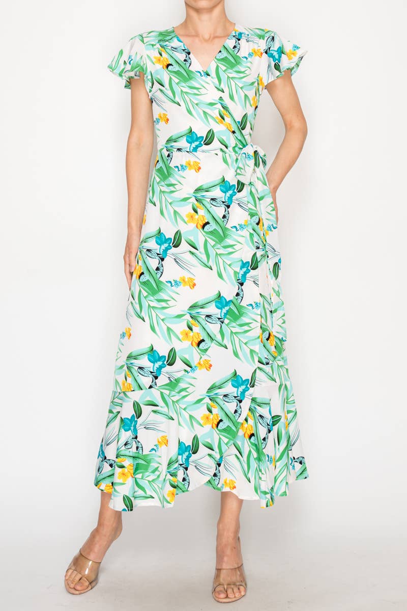 mehrfarbig Florales Wickel-Midikleid für den Großhandel auf Faire0