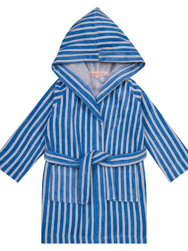 Badekåbe til børn 3-4 år med navyblå striber for engroshandel hos JERA MINI