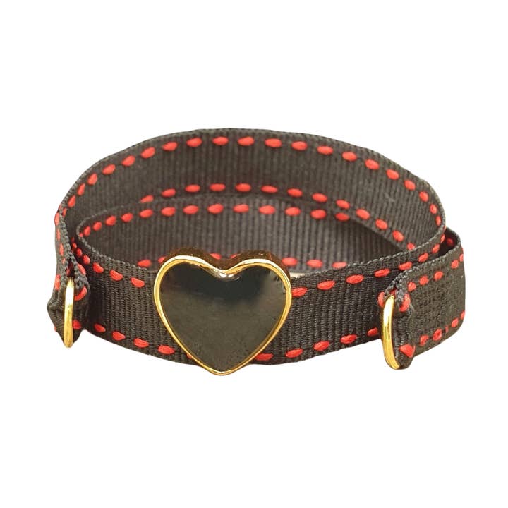 BRACELET NOIR SURPIQÛRE ROUGE COEUR EN ÉMAIL NOIR SUR OR pour la vente par Smartever Srl