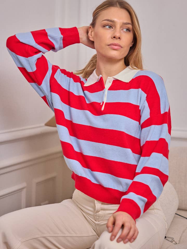 Polo a maniche lunghe bicolore – Maglia da rugby per la vendita all'ingrosso da parte di KY CREATION PARIS