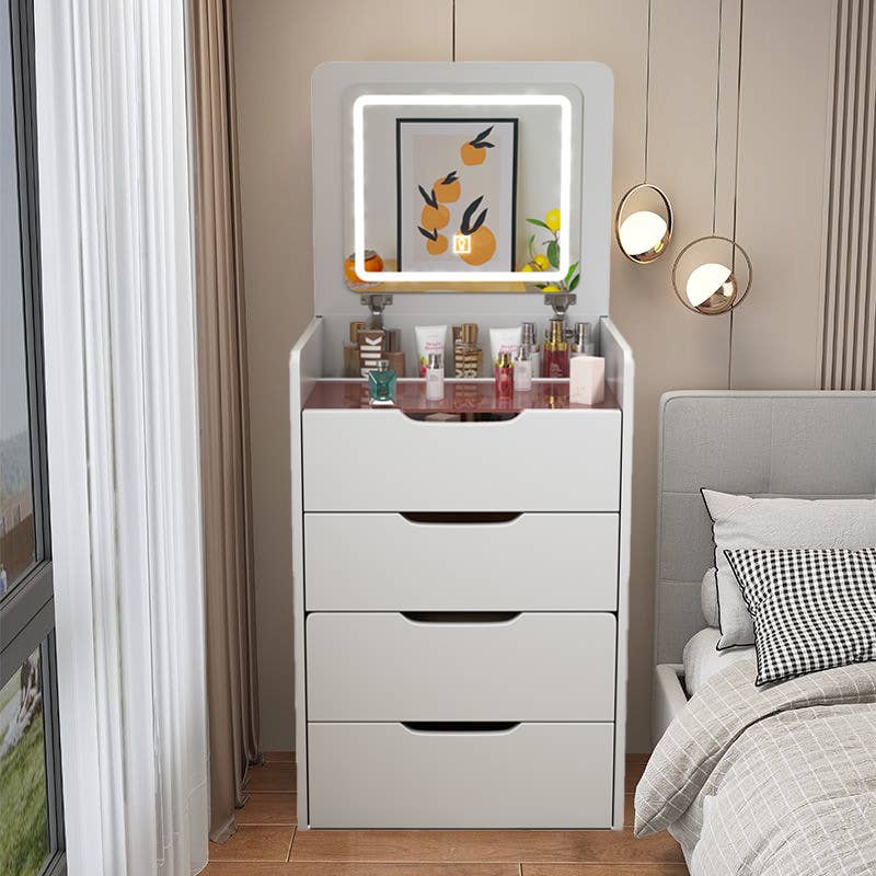 Blanc Coiffeuse 3-en-1 de 60 cm avec miroir rabattable et 3 tiroirs en vente sur Faire8