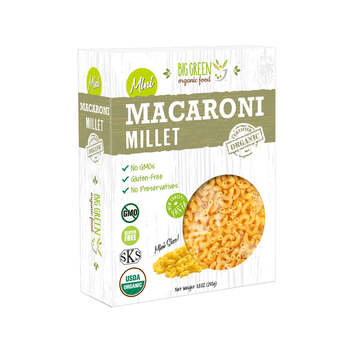 Big Green Organic Food - Vente Pâtes - Macaroni Mini Millet Bio0