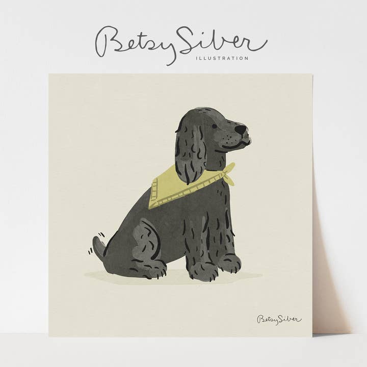 Lámina artística de Cocker Spaniel, color negro para venta al por mayor de Betsy Siber, Illustration