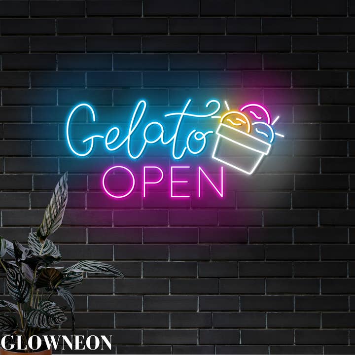 Glow Neon - Wholesale Neon sign - Gelato Open Neon Sign, Gelato Ice Cream Dessert Shop Decor1