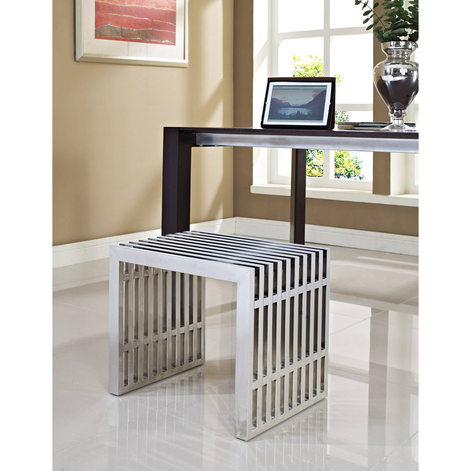 Modway - Vente Bancs - Petit banc en acier inoxydable Gridiron9