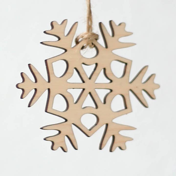 Solid Maple Snowflake Ornament for wholesale by Buzzing Bird Studios, LLC
