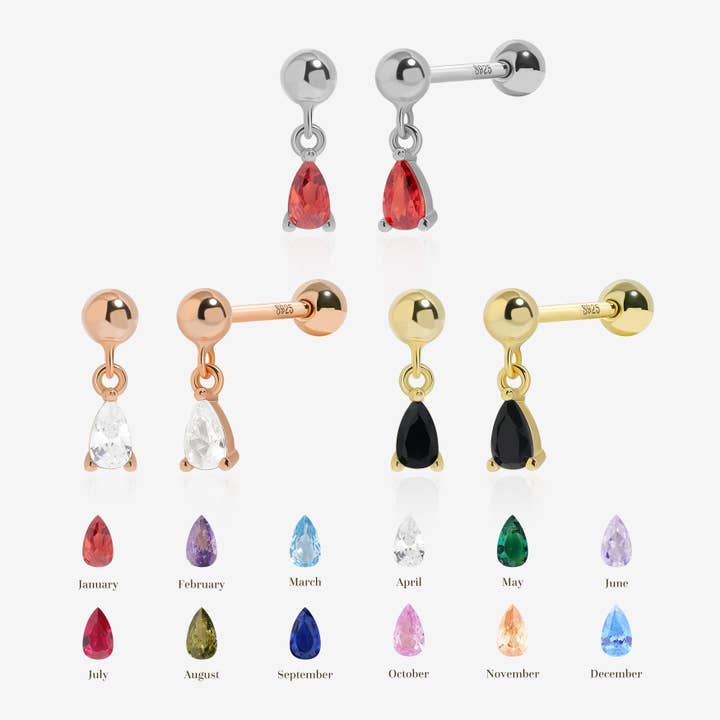 Birthstone Teardrop Screw Back Earrings for wholesale by Meissa Jewelry