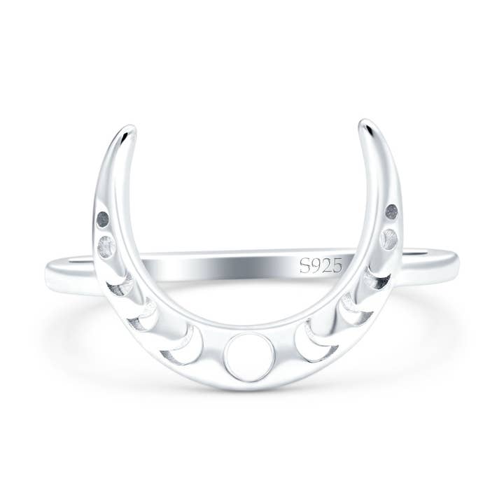 Sterling Silver Crescent Moon Phases Oxidized Band Thumb Ring (11mm) for wholesale on Faire0