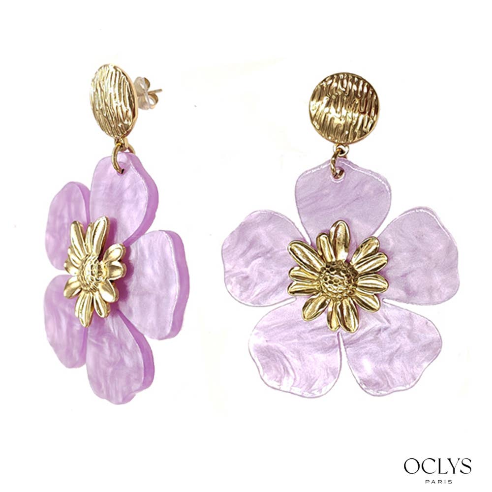 Oclys - Wholesale Dangle Earrings - Stainless steel flower earrings resin Vale3