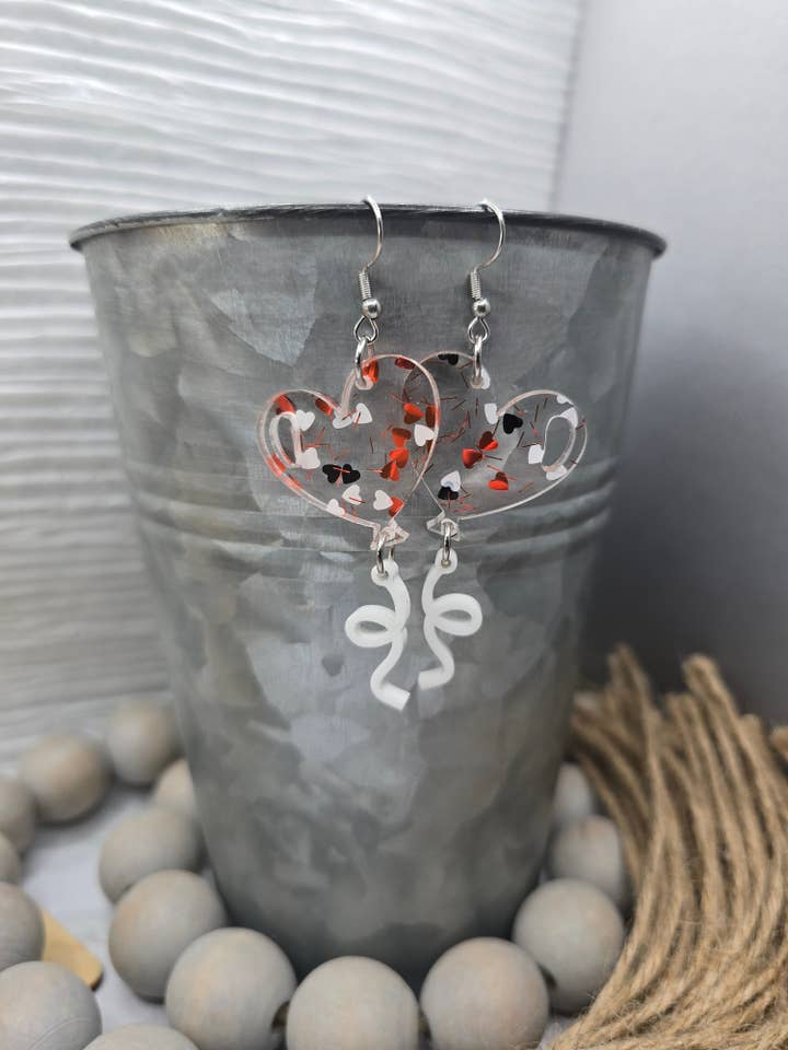 Confetti Heart Balloon Earrings for wholesale by Woody Bee Creations