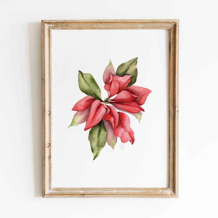 Poinsettia Watercolor Print for wholesale by Sarah Jane Studio Art