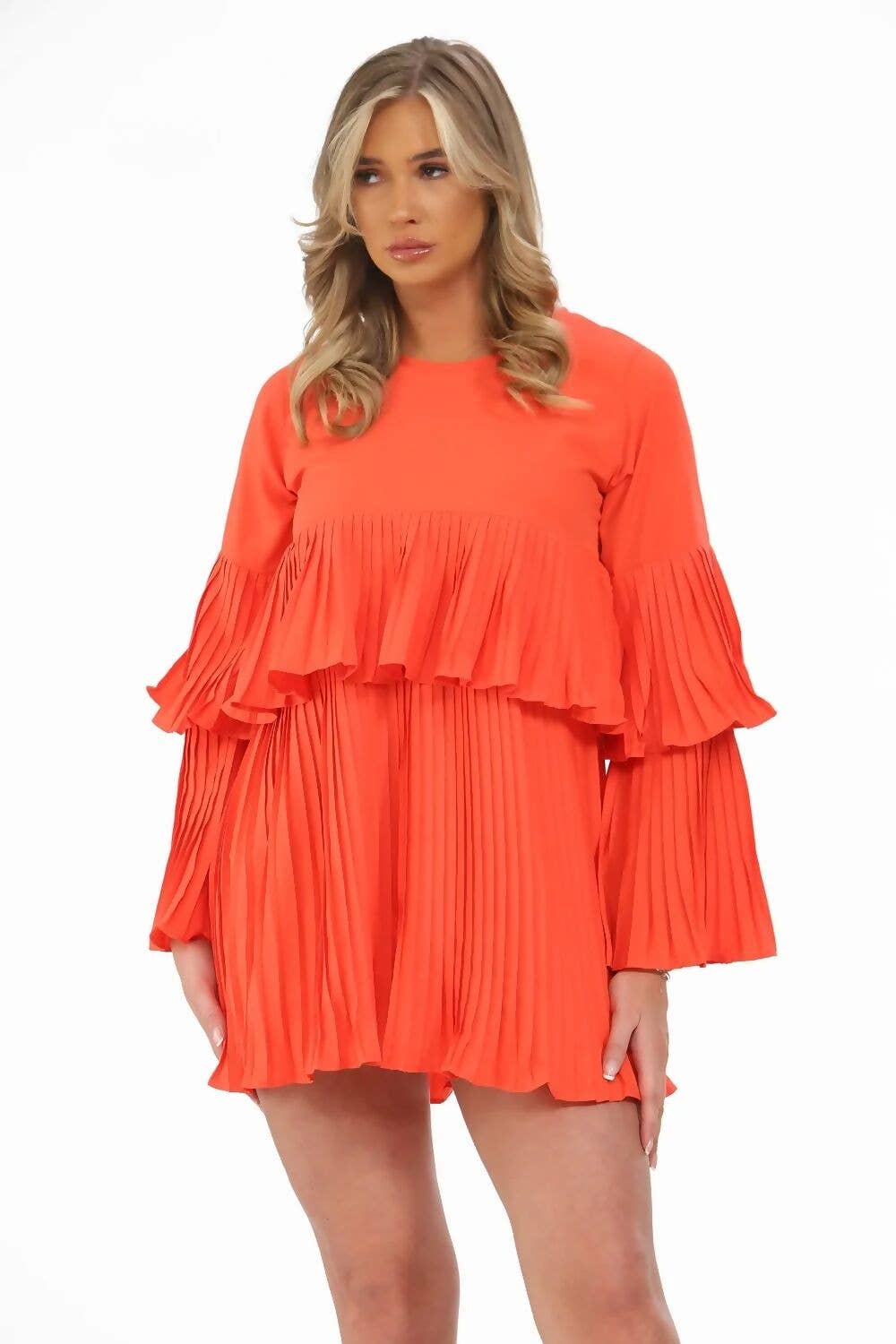 J5FASHION - Vente Robe – femme - MINI-ROBE PLISSÉE À VOLANTS JOB LOT2