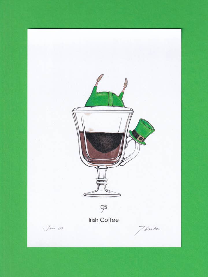 Kunsttryk - A5, signeret - «Irish Coffee» for engroshandel hos Julian Opitz