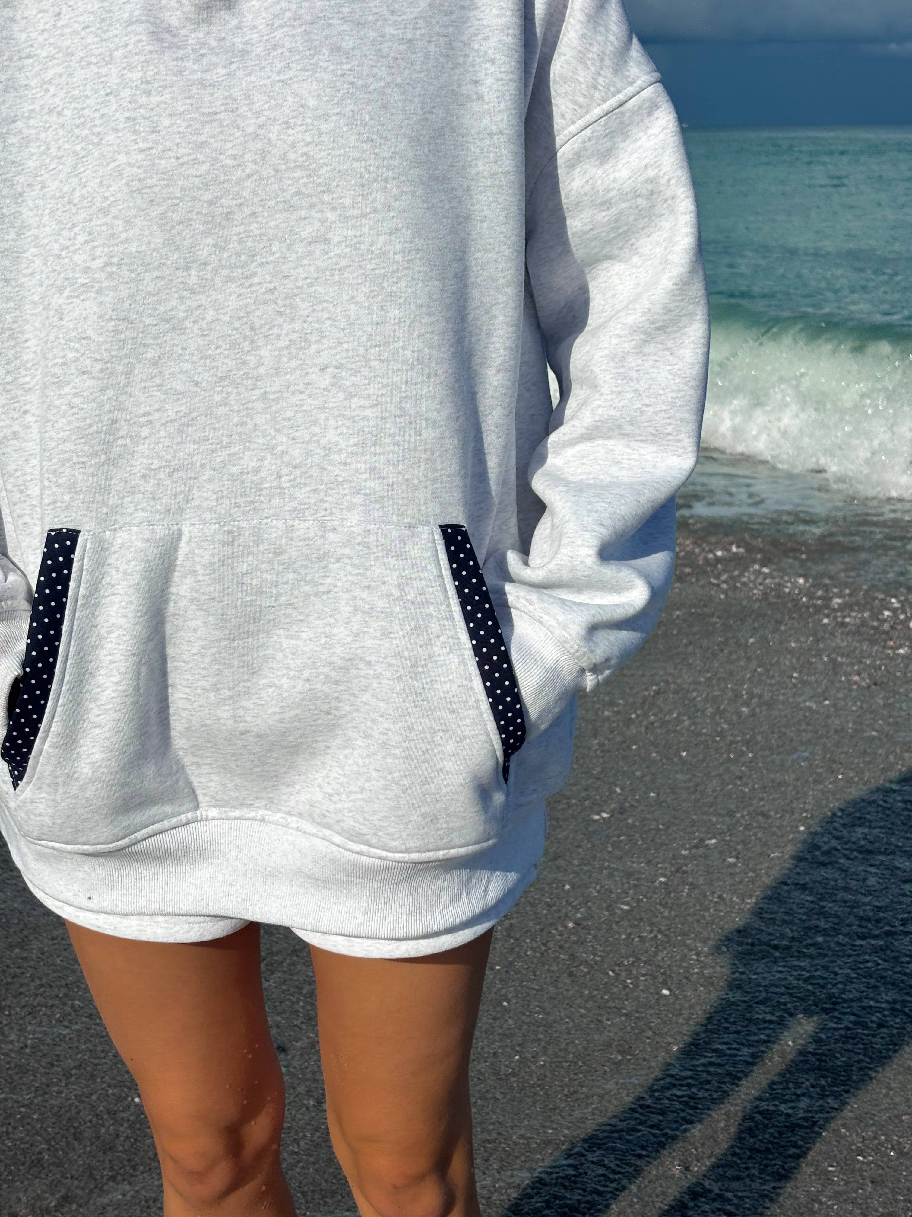 Sunkissed Coconut - Wholesale Hoodie - Women's - Pearl Grey Navy Blue Polka Dot Hoodie12