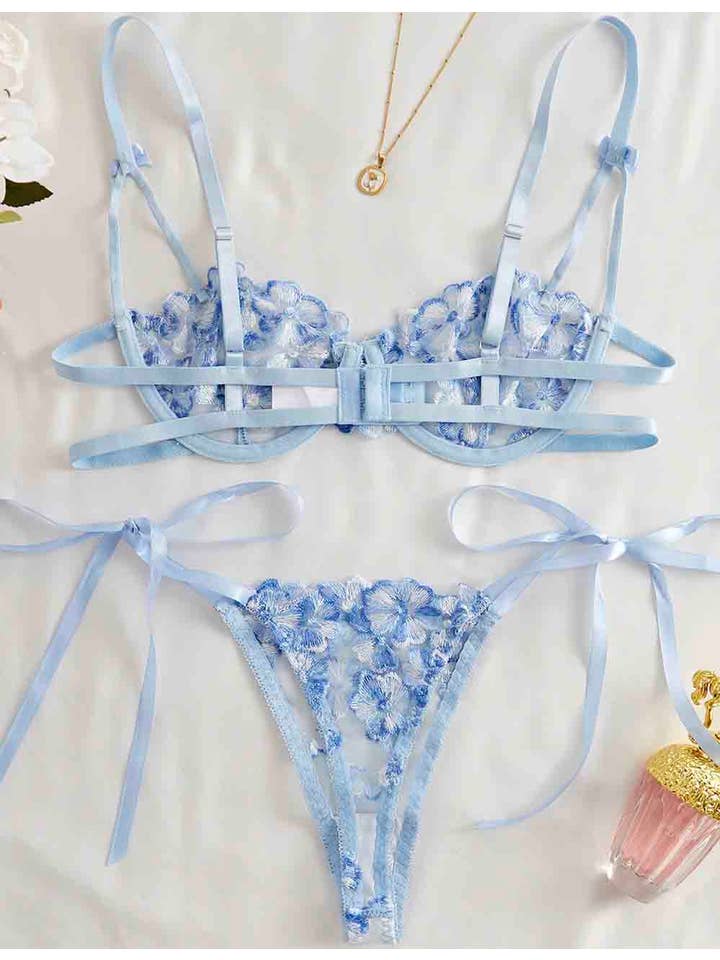 Sweetkama - Wholesale Lingerie Set - Women's - Ladies Floral Embroidery See Through 2PCS Lingerie Set XX01109