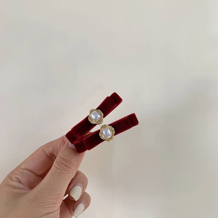 XO Fashion - Wholesale Hair Clip - Women's - HCY006 Ultra-exquisite French Velvet BowTie pearl Hair Clip2