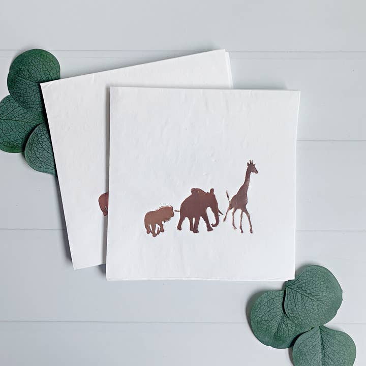 EnFete, LLC - Wholesale Disposable Napkin - Rose Gold Safari on White Luncheon Napkins | Set of 160
