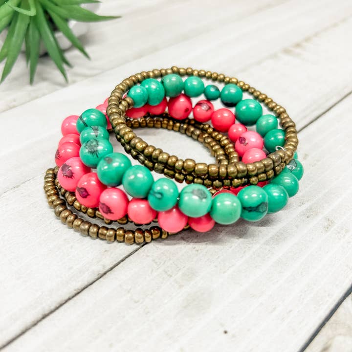 Madison Wrap Bracelet - Pink/Green for wholesale by Costa Sierra