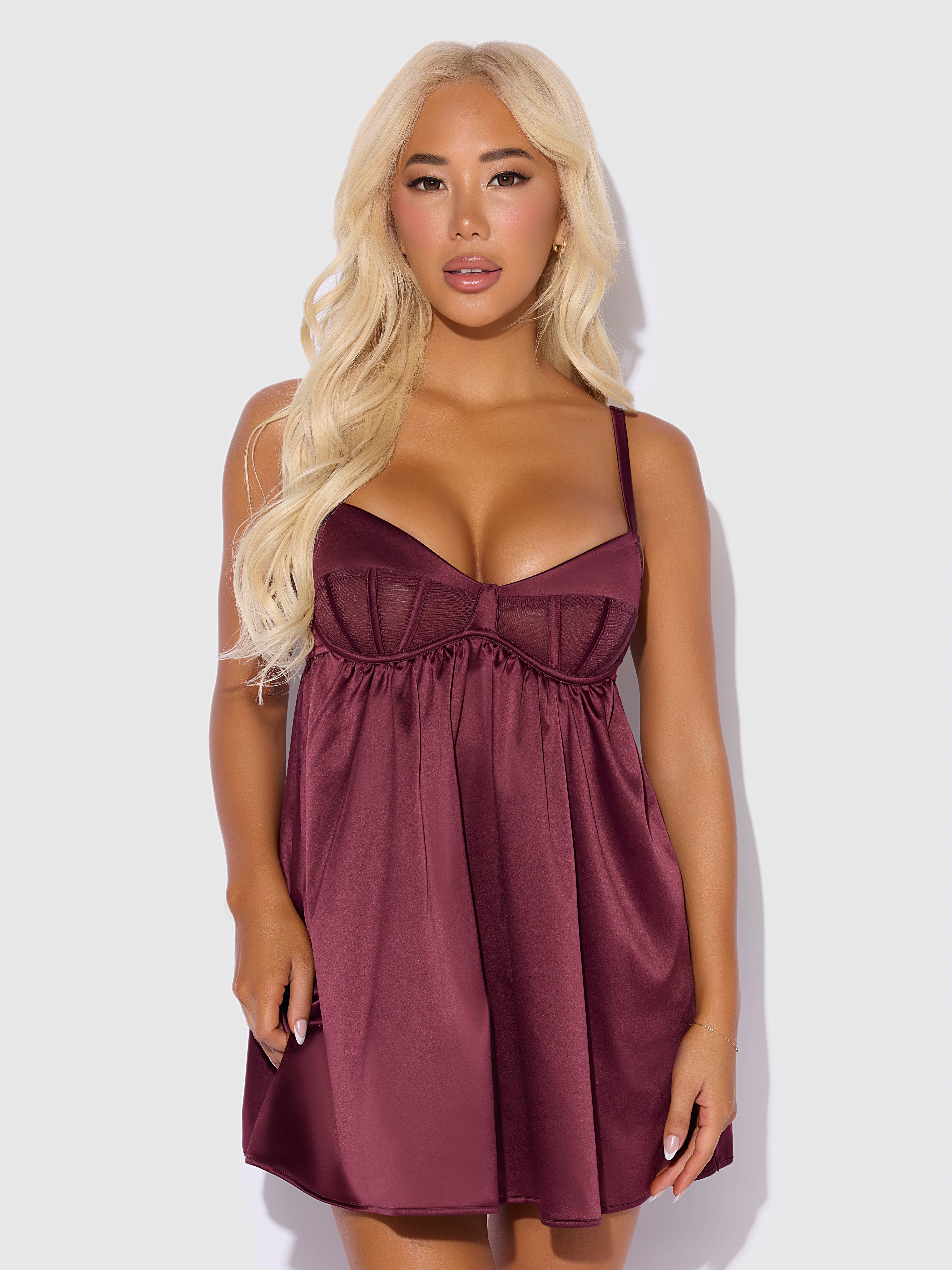 House of Desire – wholesale Underkläder - Dam – BRIGETA SATIN & MESH KORSETTBABYDOLL & G-STRING SET0
