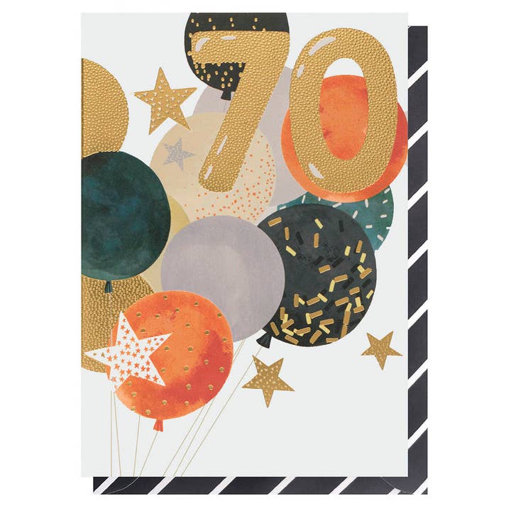 Idade 70 Balões & Estrelas | Cartão de Aniversário Masculino | Cartão de Idade por atacado de Louise Tiler