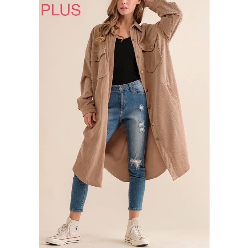 Coloring You - Wholesale Shirt Jacket/Shacket - Women's - PLUS CORDUROY BUTTON UP LONG SHACKET16