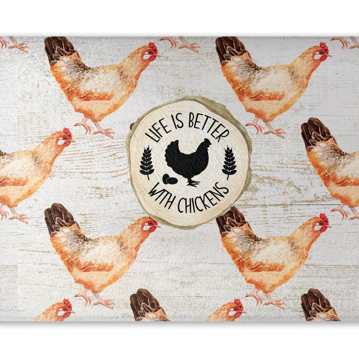 Planche à charcuterie à découper en verre - Life is Better with Chicken pour la vente par Dusty & Delilah Designs