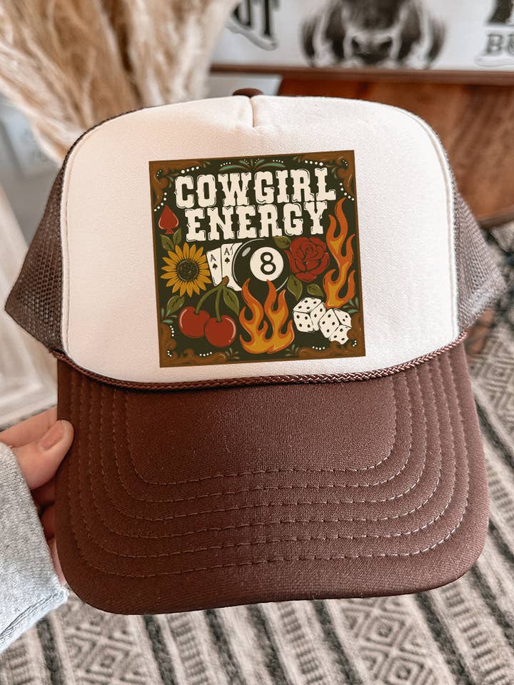 Casquette de camionneur avec devant en mousse marron tan et énergie de cowgirl rustique Otto Brown pour la vente par Wholesale Accessory Market