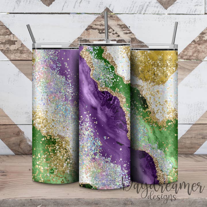 Daydreamer Designs - Vente Gourde/bouteille isotherme - Gobelet en marbre Mardi Gras1
