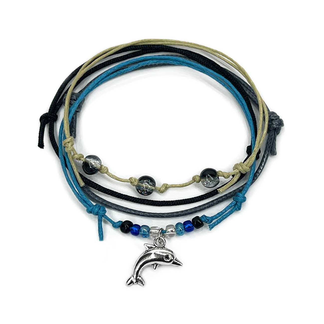 O Yeah Gifts - Wholesale Link & Chain Bracelet - Blue Dolphin Stackable Beach Charm Bracelet Style Pack5