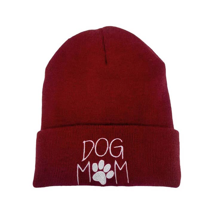 Shopping2help - Wholesale Beanie - Women's - Dog Mom Message Paw Pointed Solid Knit Beanie Hat