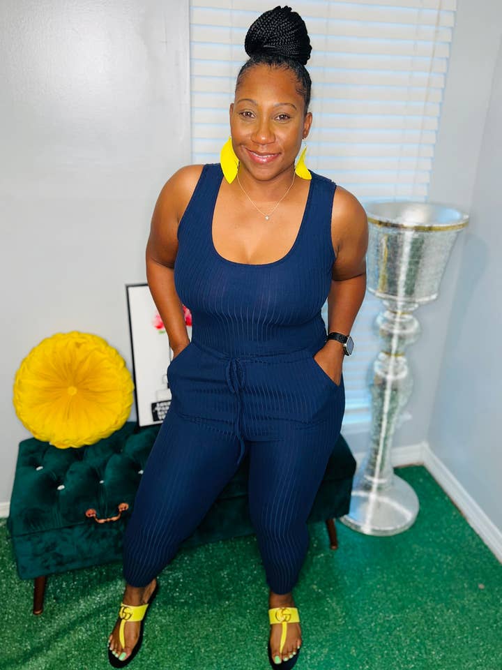 THE KELLY JUMPSUIT (NAVY) for wholesale by Classy Diva Boutique LLC