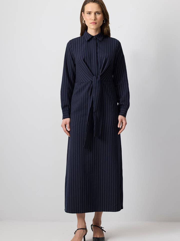 Lacivert FRONT TIE STRIPED DRESS for wholesale on Faire