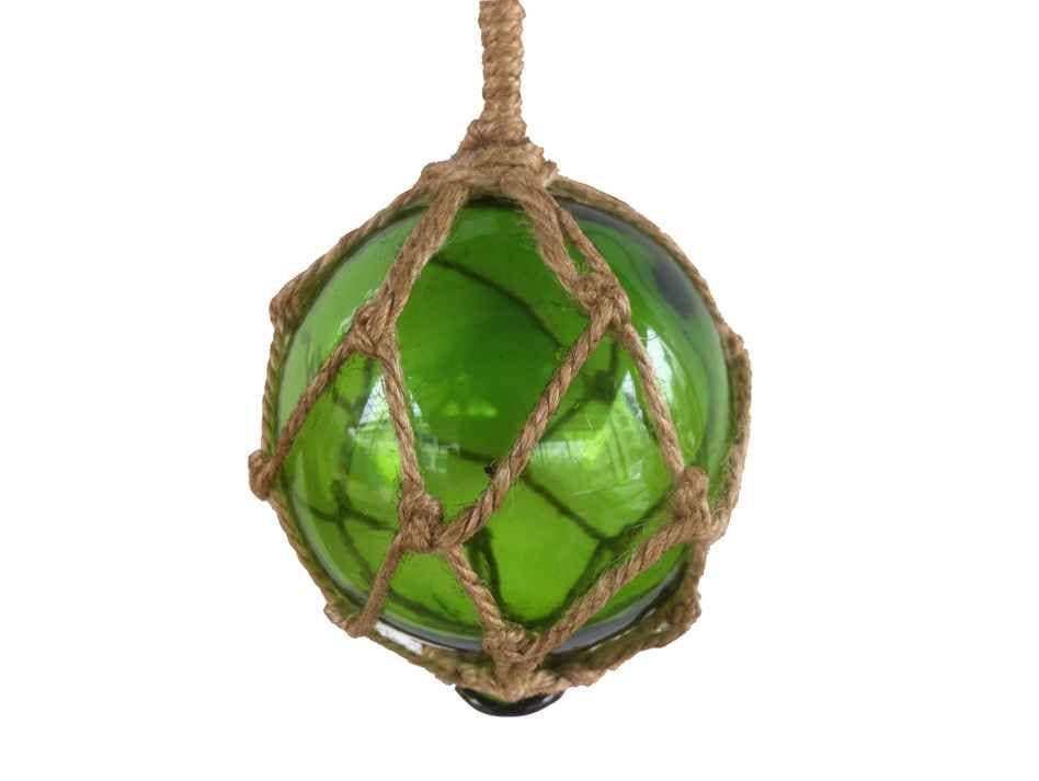 Hampton Nautical - Vente Objets de décoration - Flotteur de pêche à boule de verre japonais vert avec filet brun D1